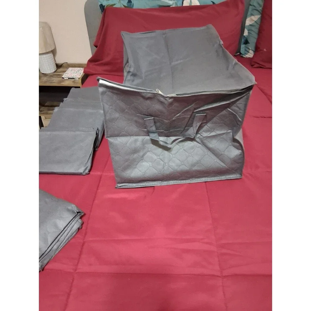 Gray Quilted Bedding Storage Bag Rectangular Fabric/Plastic Clear Window Zipper